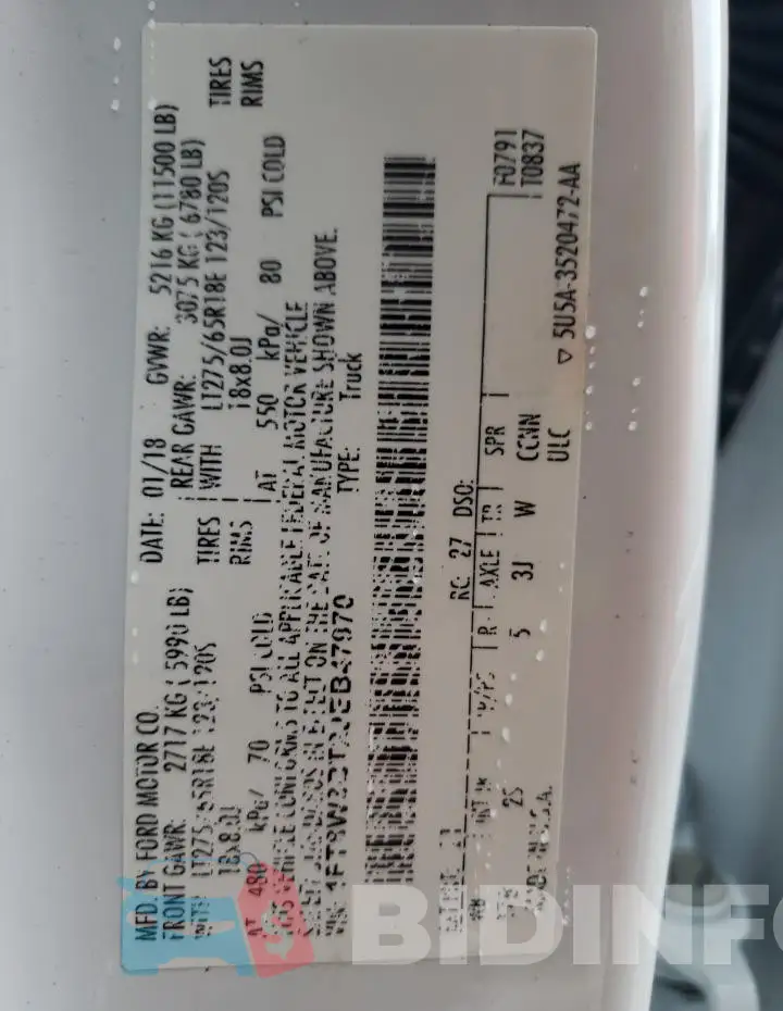 1FT8W3BT2JEB47970 Photo# 12