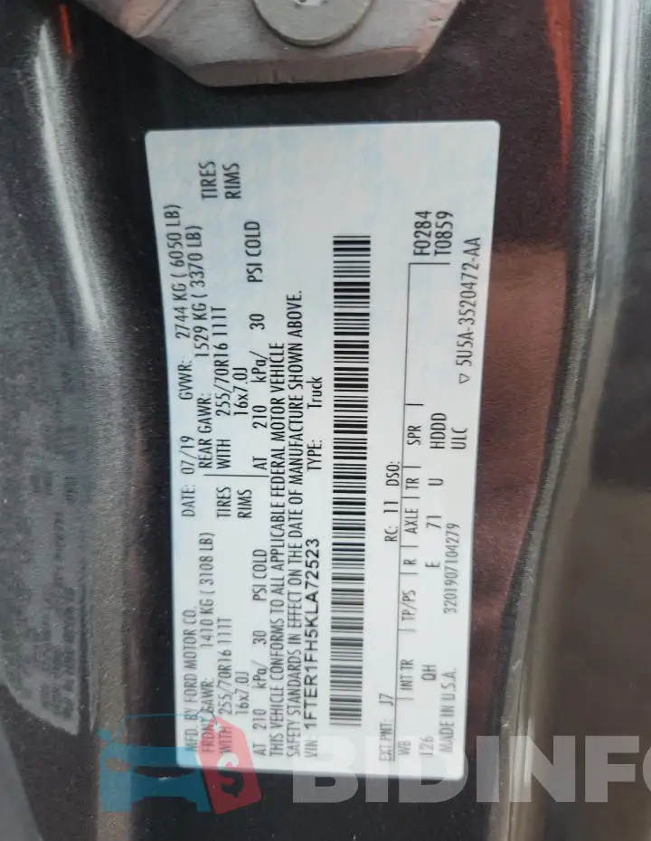 1FTER1FH5KLA72523 Photo# 12