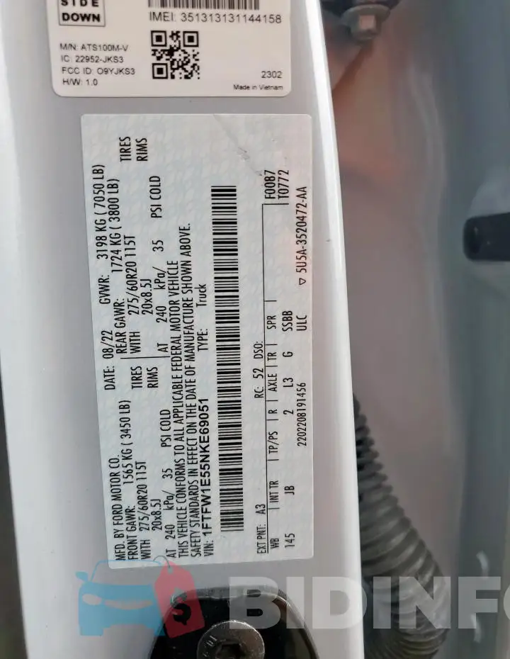 1FTFW1E55NKE69051 Photo# 12