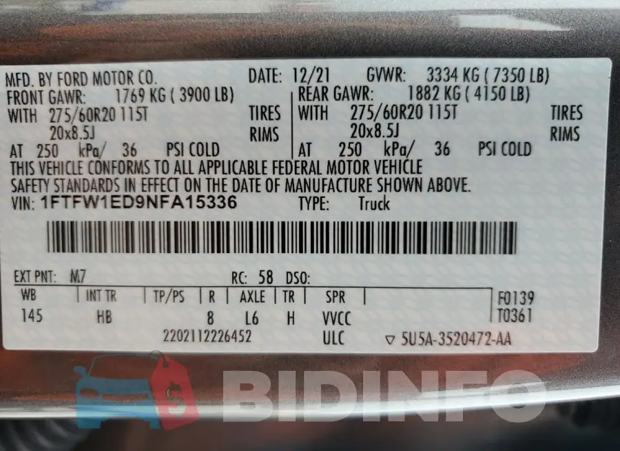 1FTFW1ED9NFA15336 Photo# 12