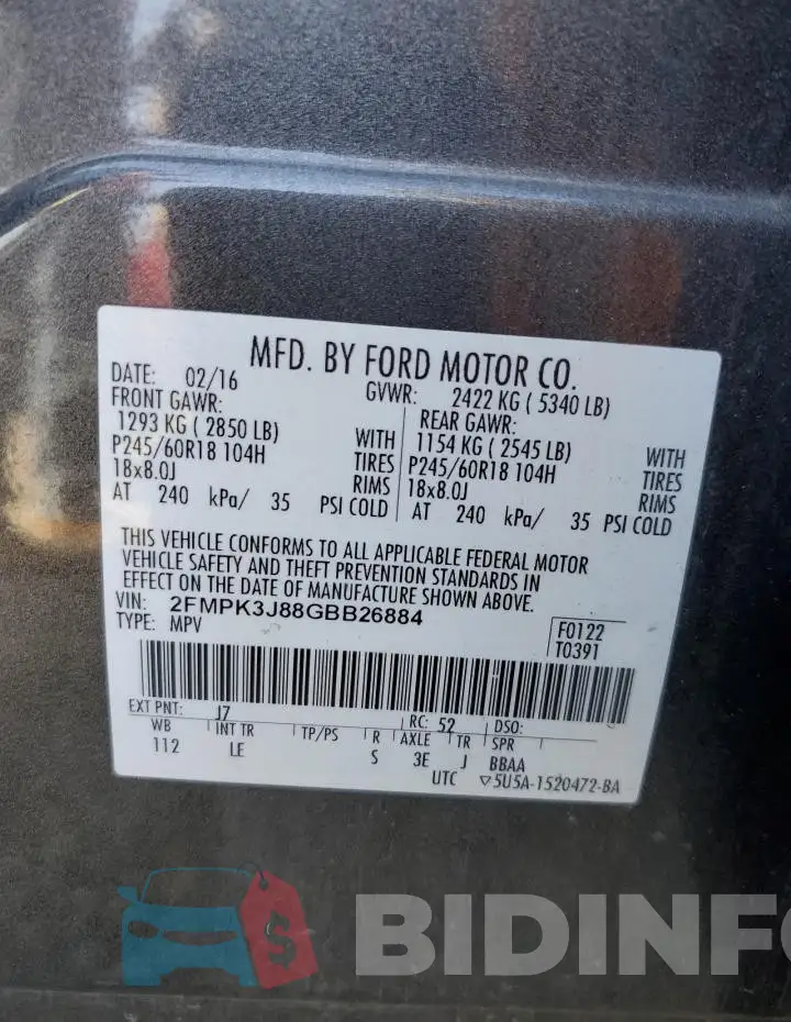 2FMPK3J88GBB26884 Photo# 14