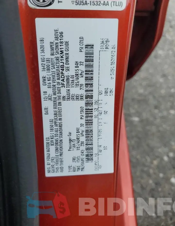 3FADP4BJ1KM118106 Photo# 13