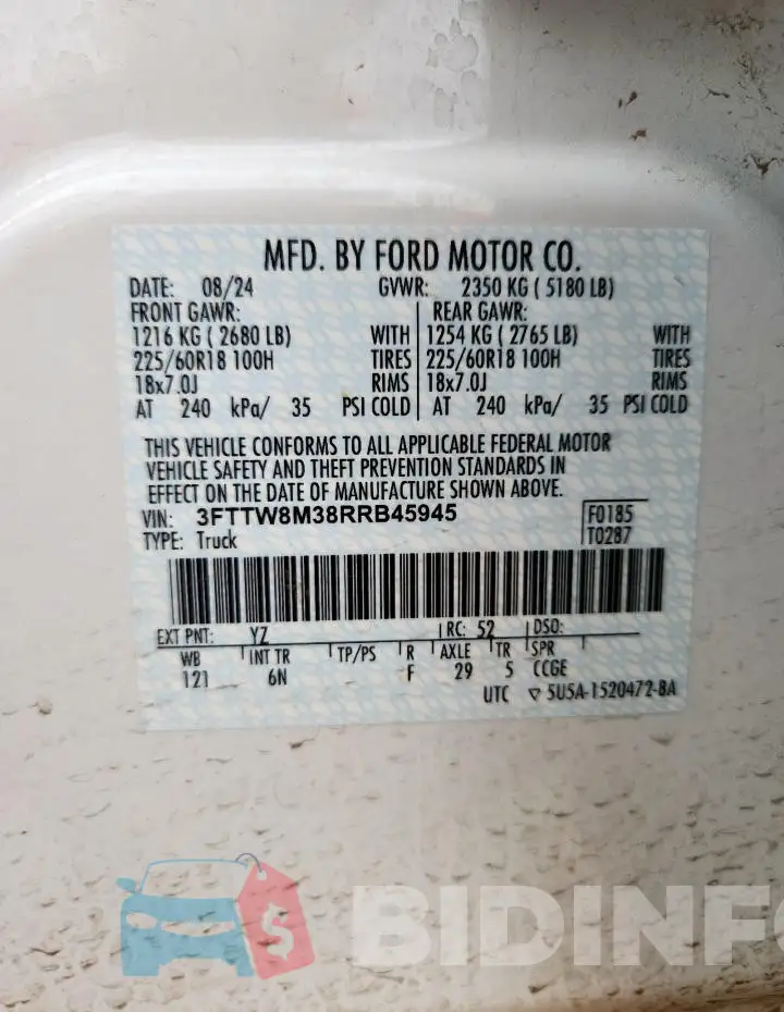 3FTTW8M38RRB45945 Photo# 12