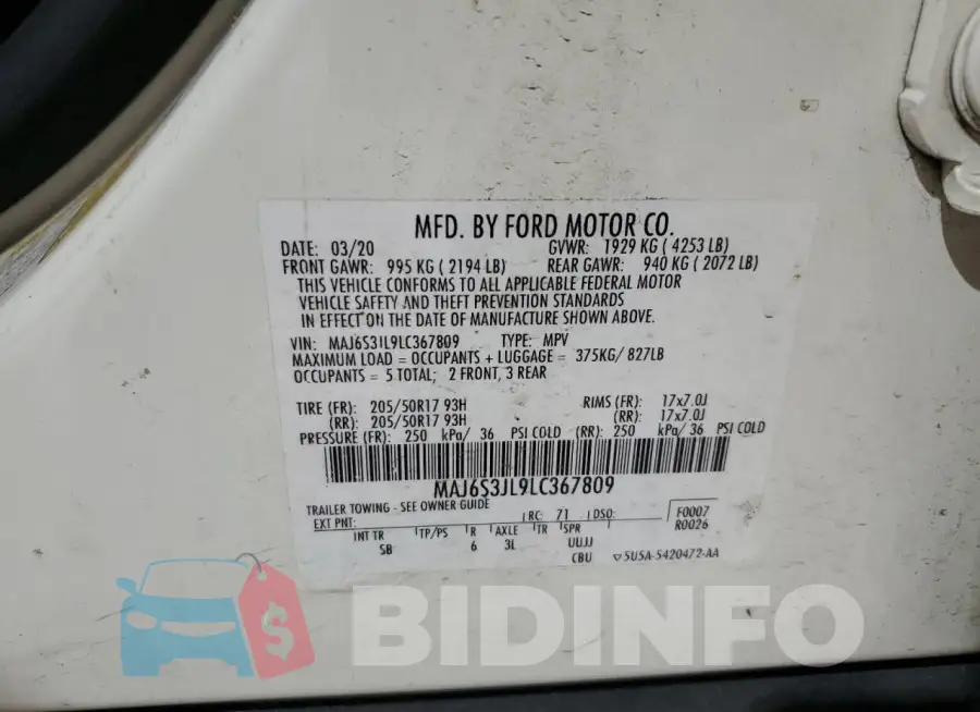MAJ6S3JL9LC367809 Photo# 14