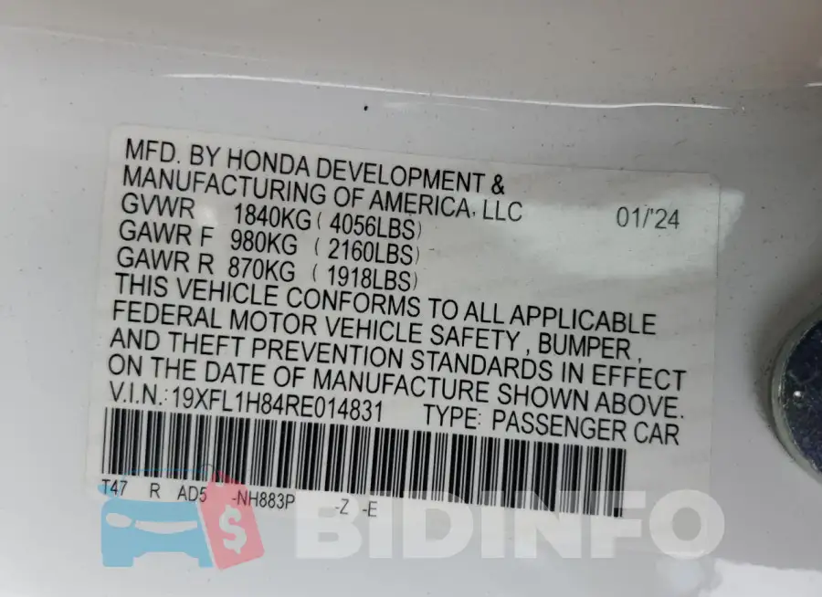 19XFL1H84RE014831 Photo# 13