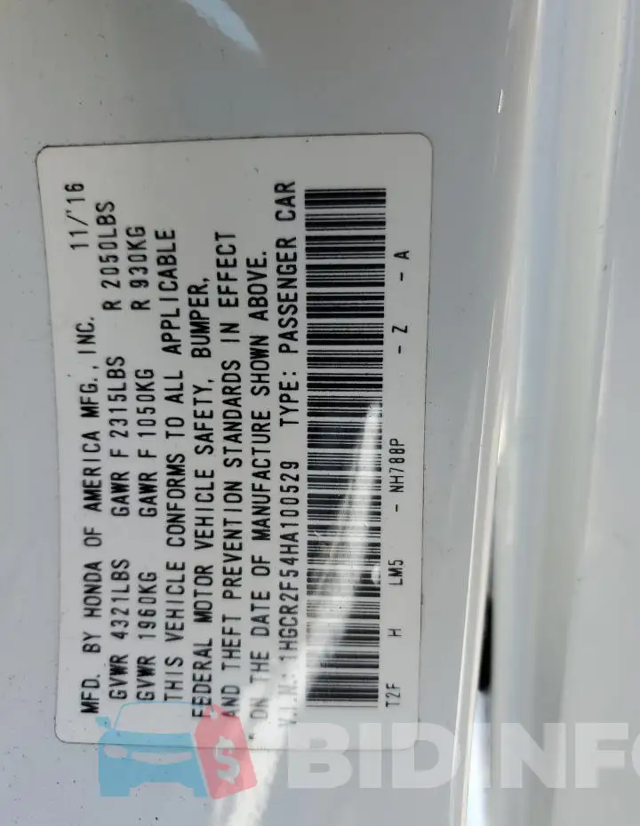 1HGCR2F54HA100529 Photo# 12