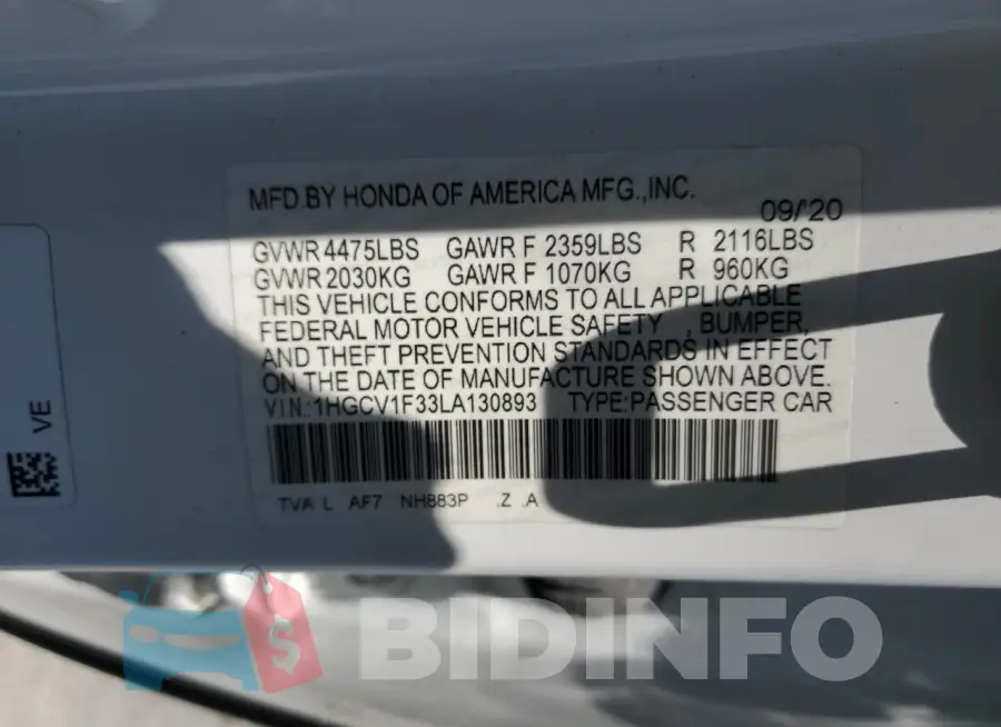 1HGCV1F33LA130893 Photo# 12