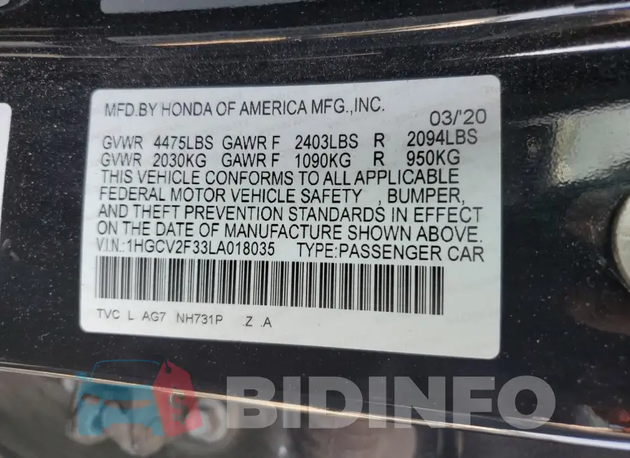 1HGCV2F33LA018035 Photo# 12