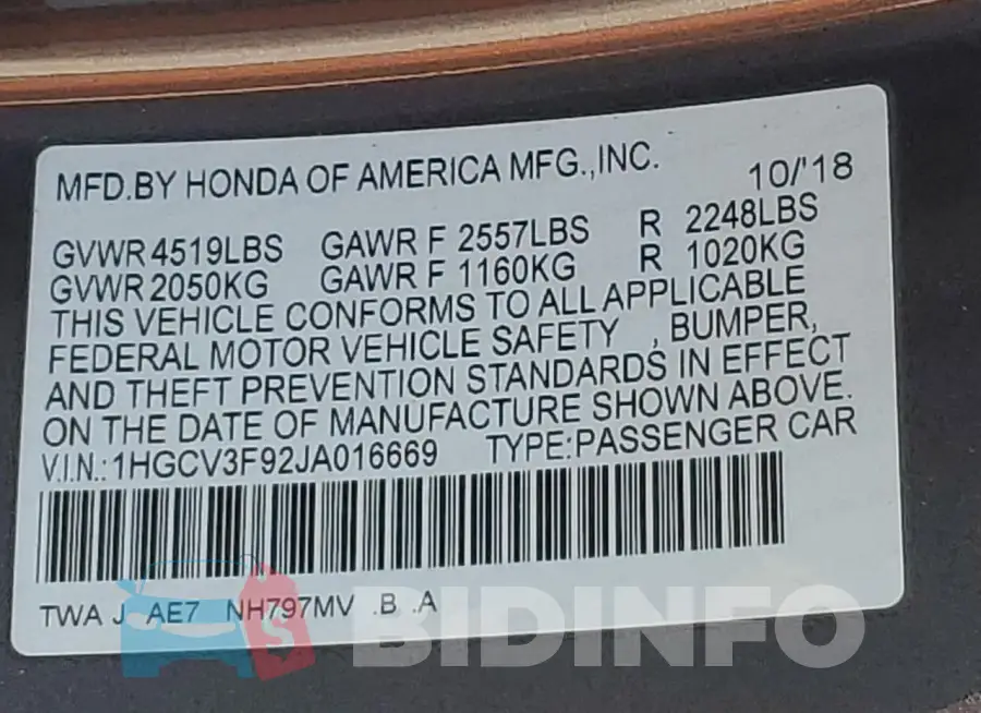 1HGCV3F92JA016669 Photo# 12