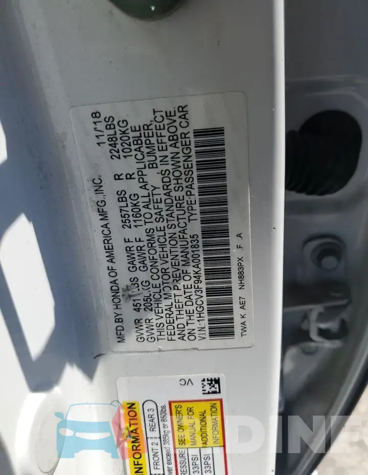 1HGCV3F94KA001835 Photo# 12