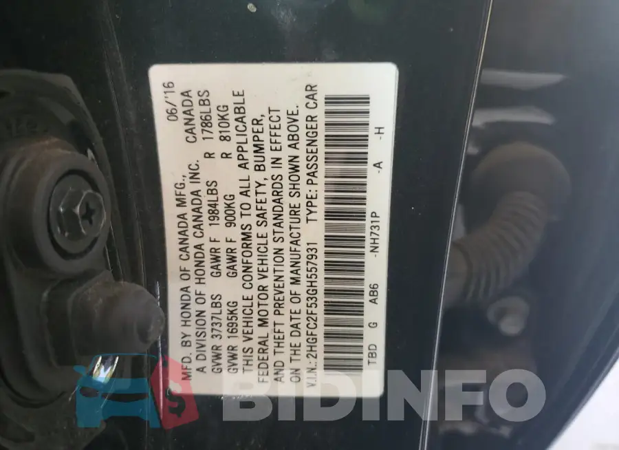 2HGFC2F53GH557931 Photo# 12