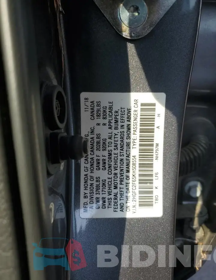 2HGFC2F65KH508554 Photo# 12