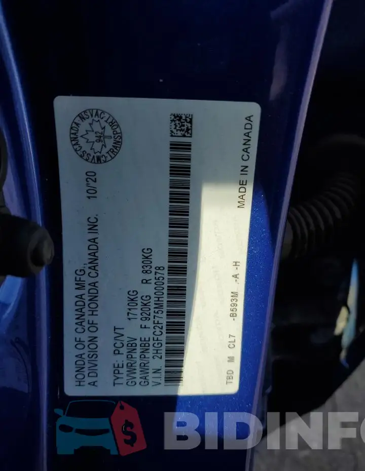 2HGFC2F75MH000578 Photo# 13