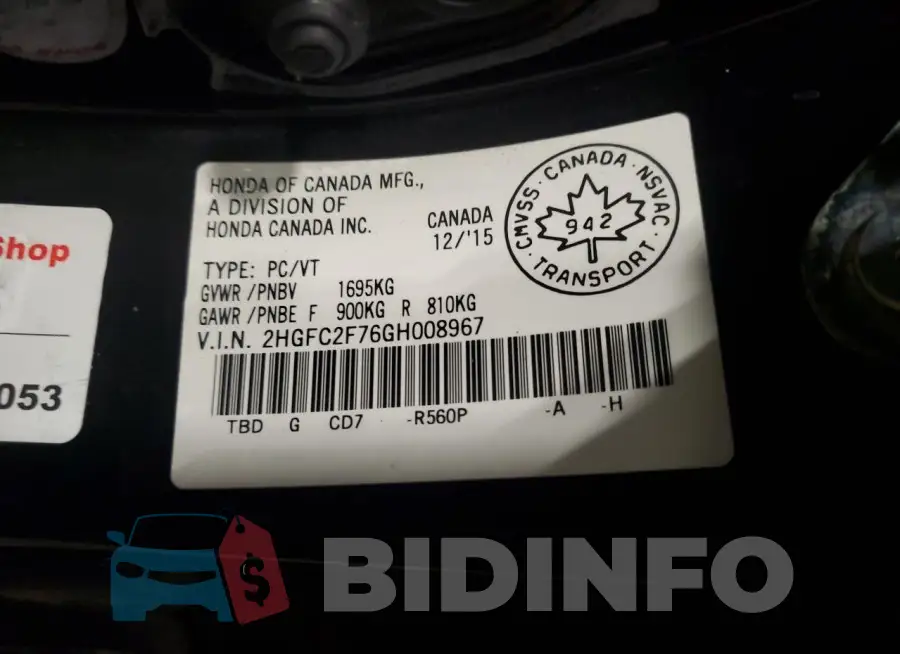2HGFC2F76GH008967 Photo# 12