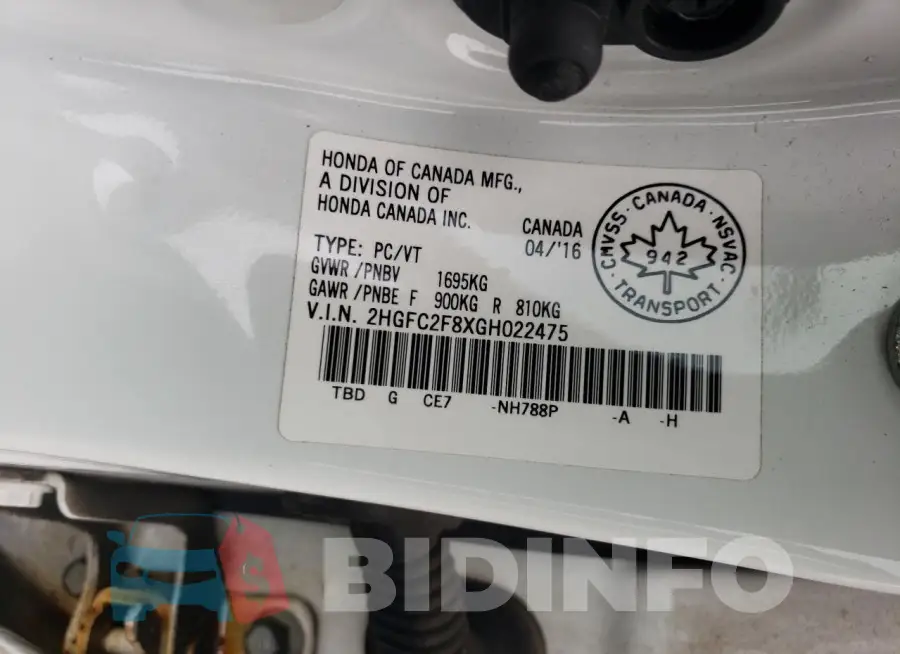 2HGFC2F8XGH022475 Photo# 12