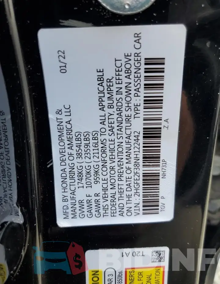 2HGFE2F52NH527715 Photo# 12