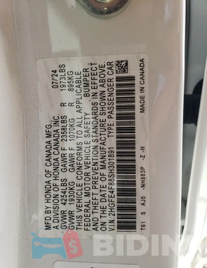 2HGFE4F88SH301891 Photo# 12