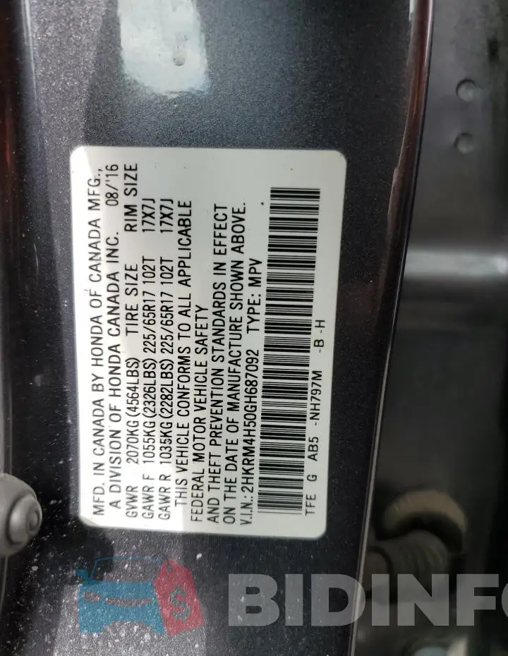 2HKRM4H50GH687092 Photo# 13