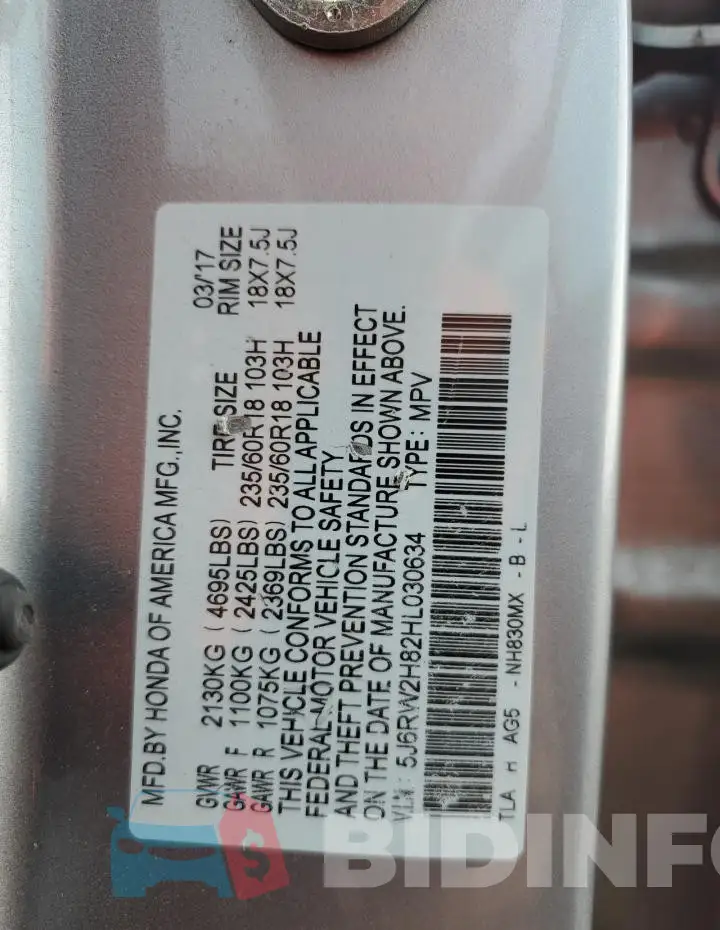 5J6RW2H82HL030634 Photo# 12
