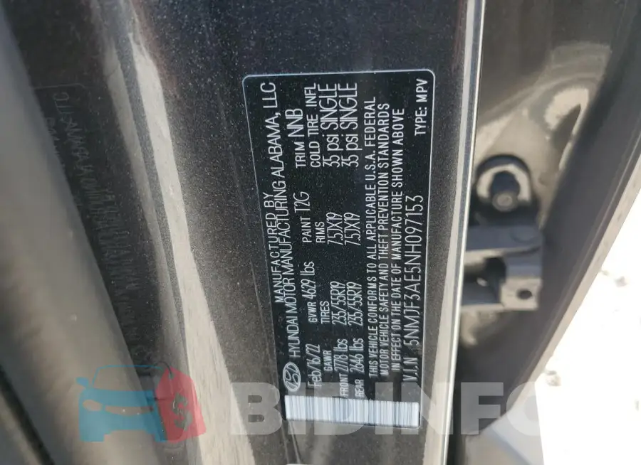 5NMJF3AE5NH097153 Photo# 12