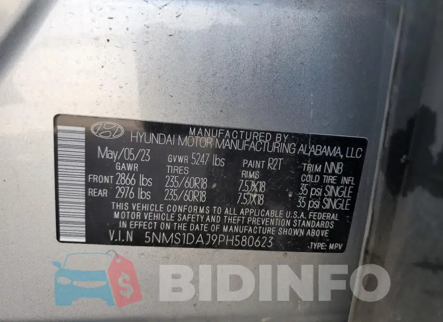 5NMS1DAJ9PH580623 Photo# 13