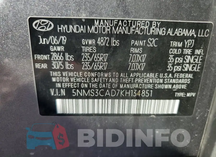 5NMS3CAD7KH134851 Photo# 14