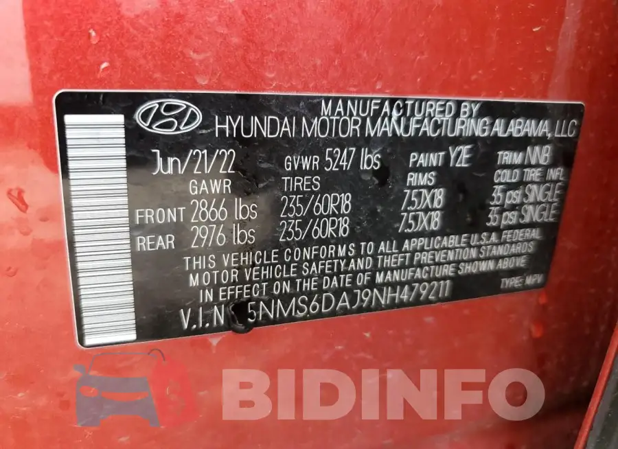 5NMS6DAJ9NH479211 Photo# 13