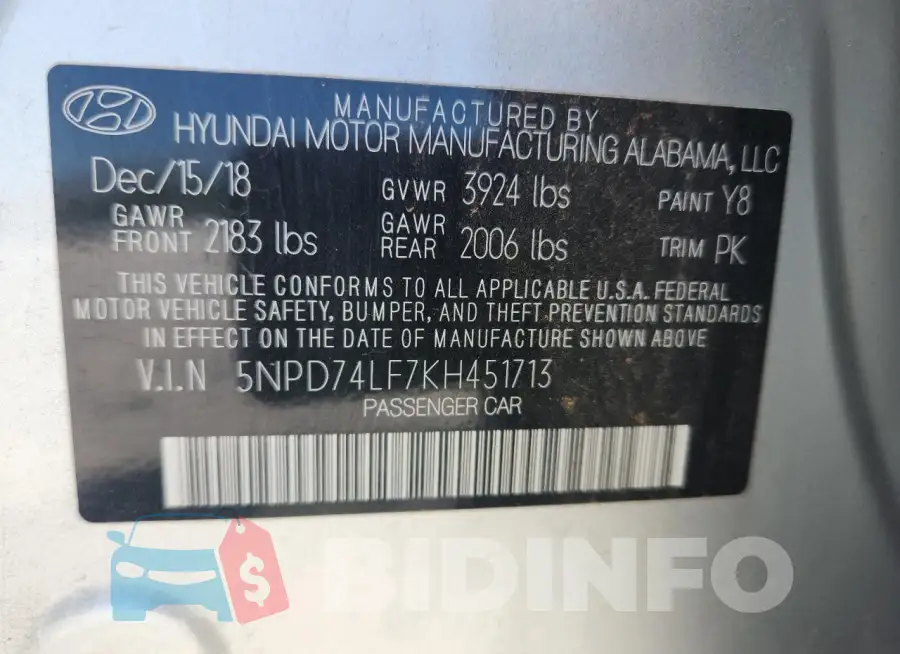 5NPD74LF7KH451713 Photo# 12