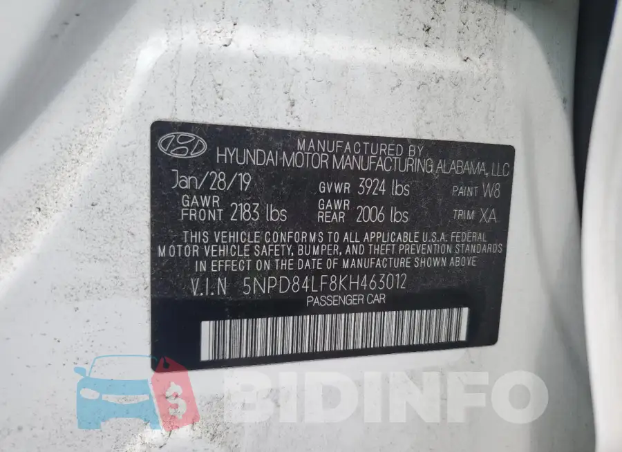 5NPD84LF8KH463012 Photo# 12