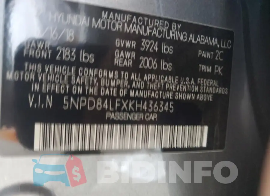 5NPD84LFXKH436345 Photo# 13