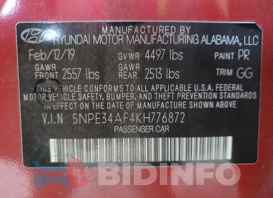 5NPE34AF4KH776872 Photo# 13