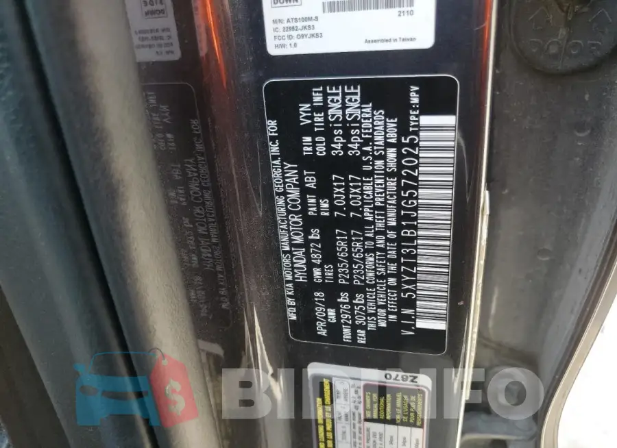 5XYZT3LB1JG572025 Photo# 13
