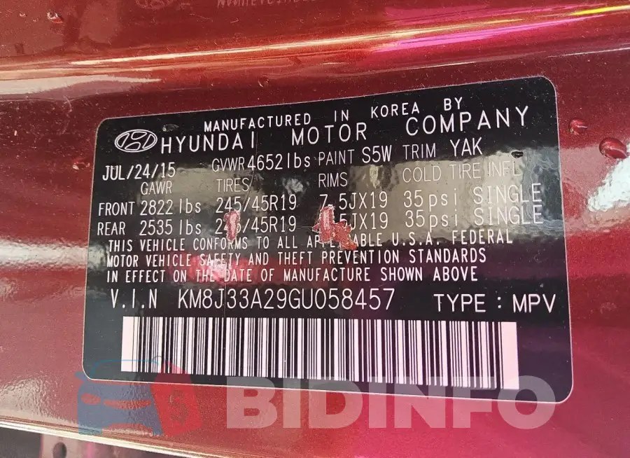 KM8J33A29GU058457 Photo# 13