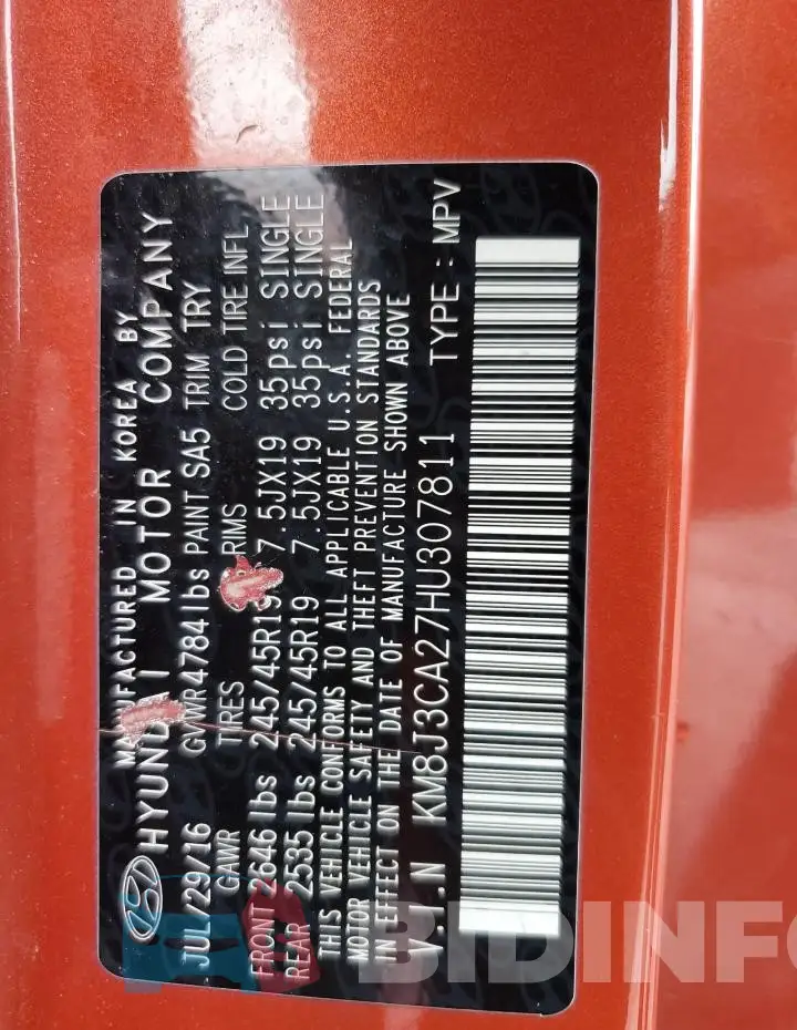 KM8J3CA27HU307811 Photo# 13