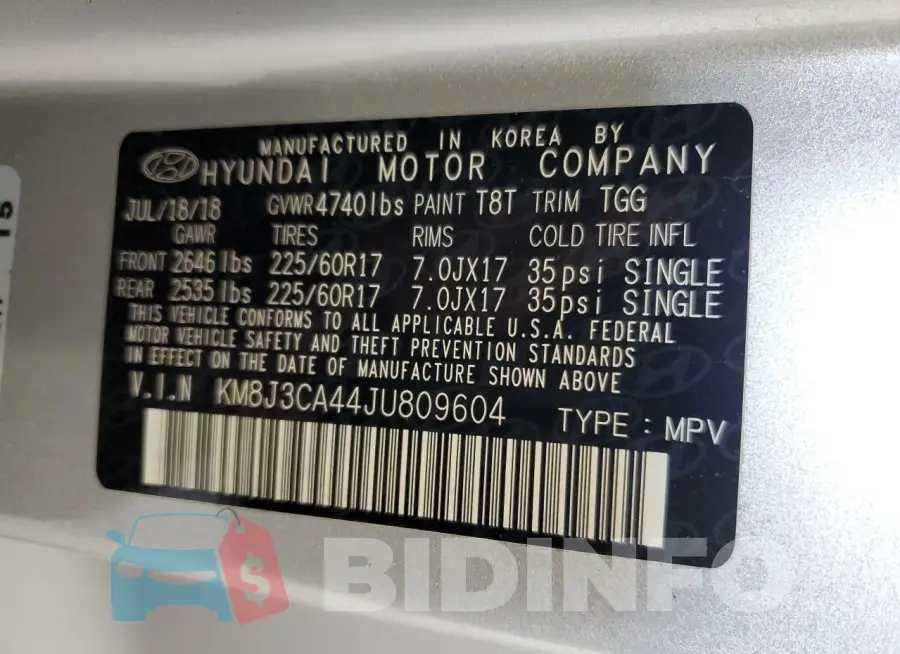 KM8J3CA44JU809604 Photo# 13
