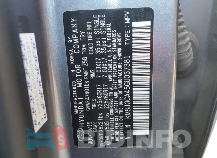 KM8J3CA45GU037381 Photo# 13