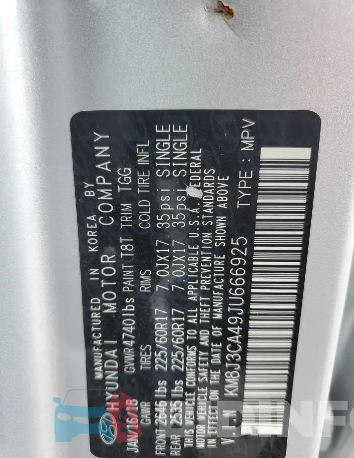 KM8J3CA49JU666925 Photo# 13