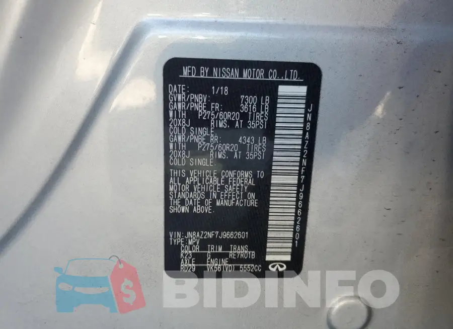 JN8AZ2NF7J9662601 Photo# 14