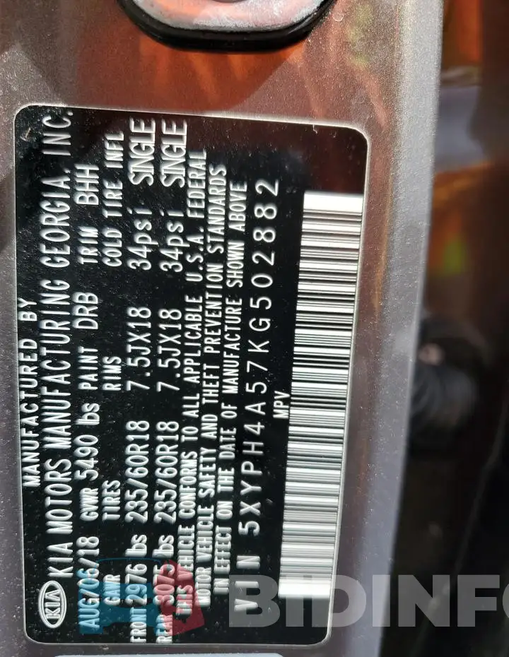 5XYPH4A57KG502882 Photo# 14
