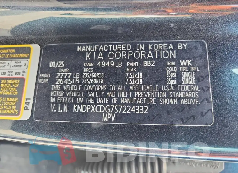 KNDPXCDG7S7224332 Photo# 14
