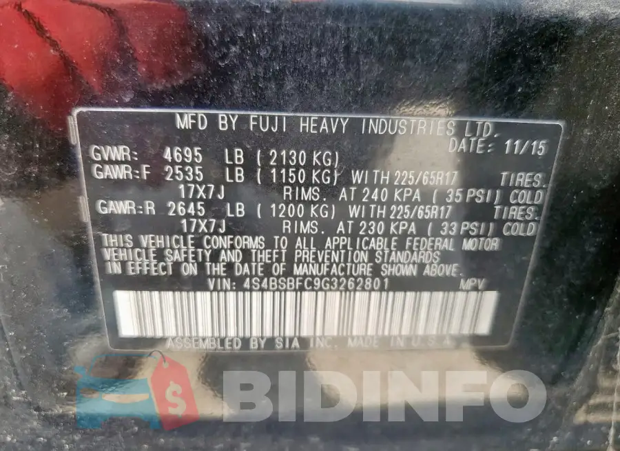 4S4BSBFC9G3262801 Photo# 13