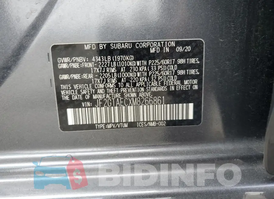 JF2GTAECXM8266861 Photo# 13