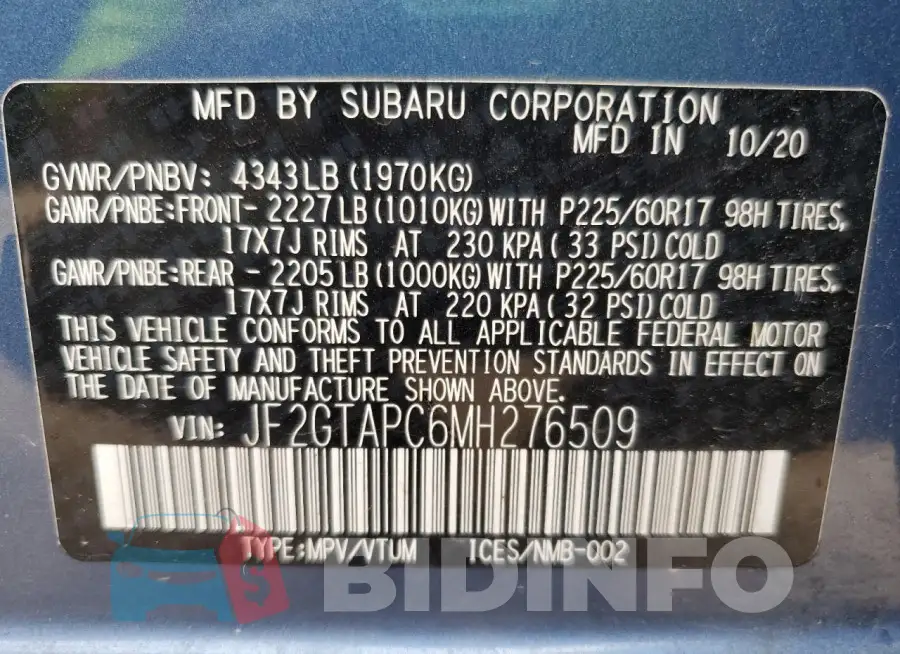 JF2GTAPC6MH276509 Photo# 14