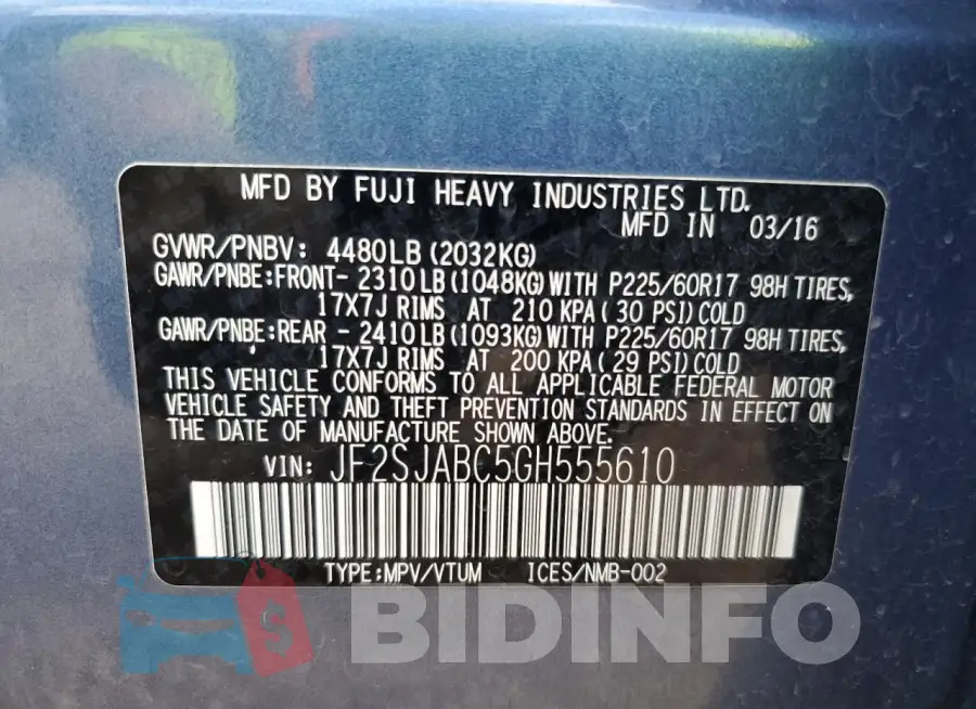 JF2SJABC5GH555610 Photo# 14