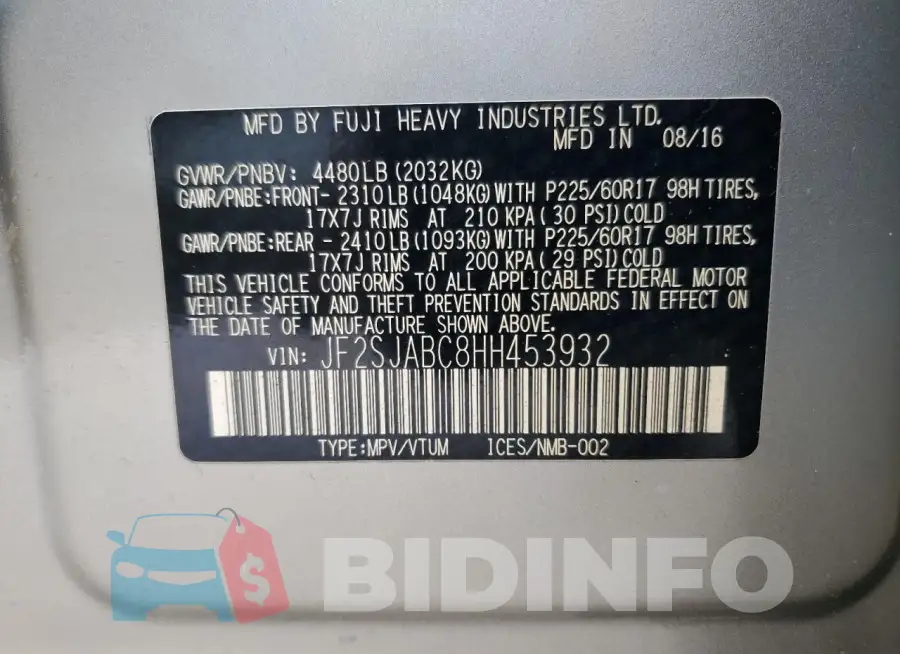 JF2SJABC8HH453932 Photo# 13