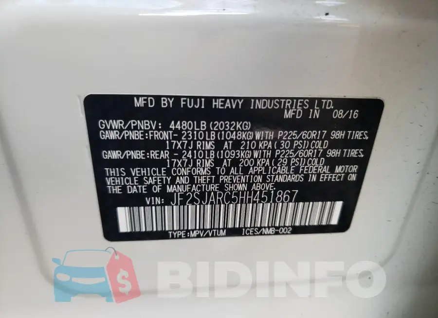 JF2SJARC5HH451867 Photo# 13