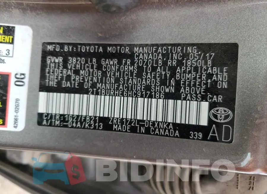 2T1BURHE6HC917186 Photo# 13