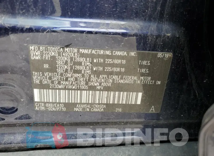 2T3DWRFVXKW011805 Photo# 12