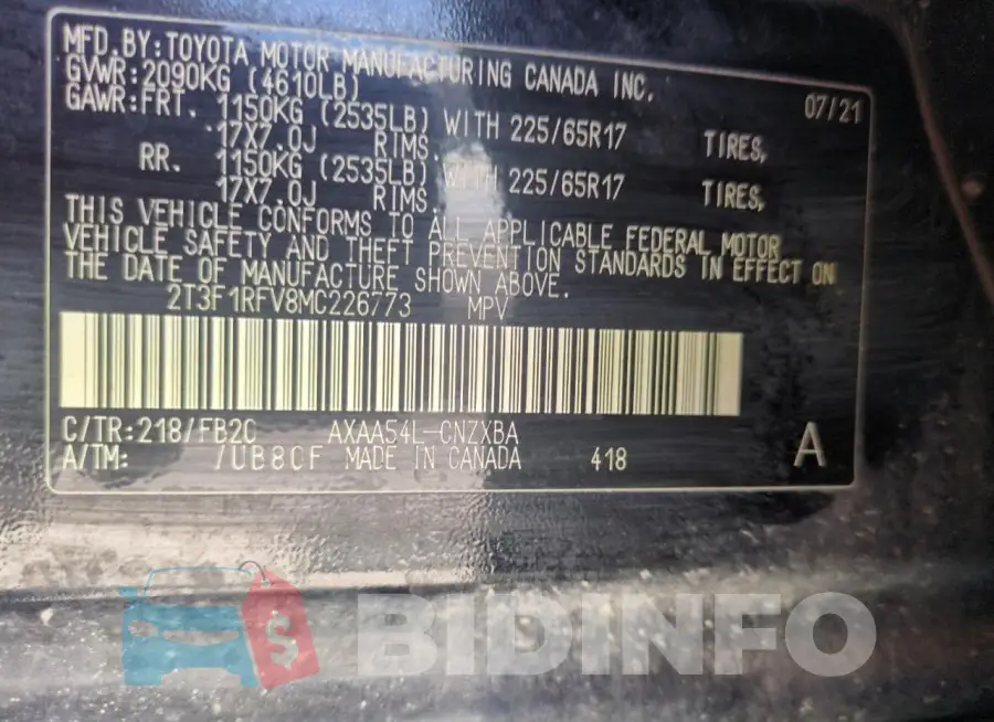 2T3F1RFV8MC226773 Photo# 12