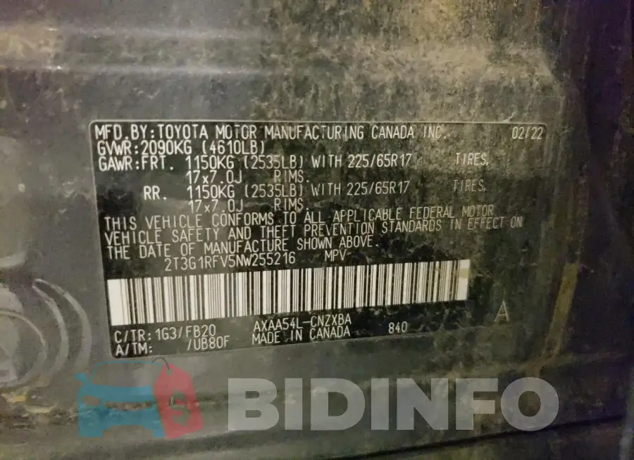 2T3G1RFV5NW255216 Photo# 13